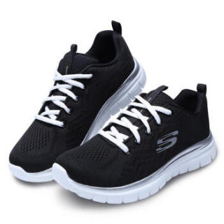 SKECHERS 斯凯奇 LIFESTYLE系列 女款绑带休闲跑步鞋 12615-BKW 黑色 37