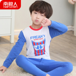 南极人儿童睡衣男童春夏季纯棉薄款中大童女孩长袖小孩空调服家居服套装N126T81661 莱卡棉男童宝蓝 140