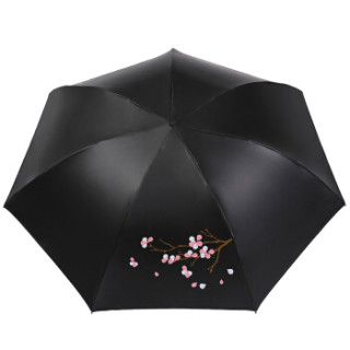 天堂伞 聆听花开碰击黑胶三折小黑伞晴雨伞33509E桔红色