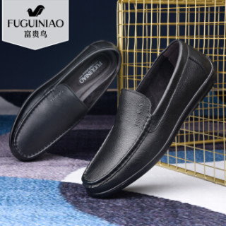富贵鸟(FUGUINIAO)套脚男鞋头层牛皮商务休闲日常百搭S994993 黑色 44