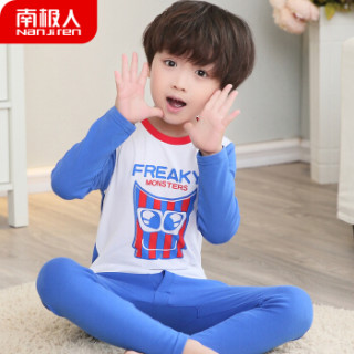 南极人儿童睡衣男童春夏季纯棉薄款中大童女孩长袖小孩空调服家居服套装N126T81661 莱卡棉男童宝蓝 120