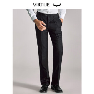 Virtue富绅精梳100%羊毛西裤男士2019春季新品单褶宽松商务休闲正装长裤YKM70243001 黑色 94