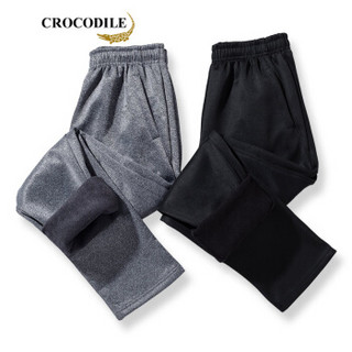 鳄鱼恤（CROCODILE）男休闲长裤 冬季新款运动加绒保暖纯色百搭裤 98751882 黑色（常规） 2XL