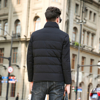 恒源祥羽绒服男装冬季加厚白鸭绒外套立领上衣 黑色 3XL(190/104A)