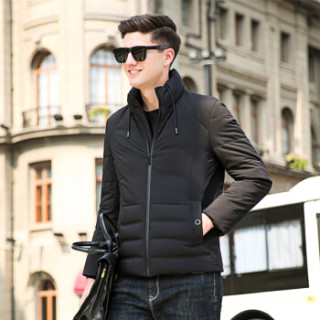 恒源祥羽绒服男装冬季加厚白鸭绒外套立领上衣 黑色 3XL(190/104A)