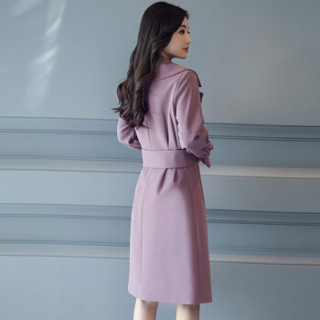 米兰茵(MILANYIN)女装 2019年春季时尚潮流舒适简约个性修身中长款纯色长袖风衣 ML19184 紫色 4XL