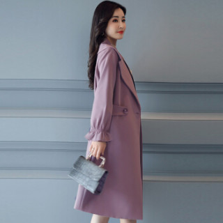 米兰茵(MILANYIN)女装 2019年春季时尚潮流舒适简约个性修身中长款纯色长袖风衣 ML19184 紫色 4XL