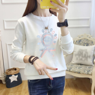 LAXJOY 朗悦 圆领常规款长袖女士T恤 LWTC191362 白色 M