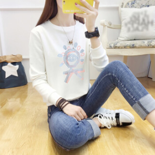 LAXJOY 朗悦 圆领常规款长袖女士T恤 LWTC191362 白色 M