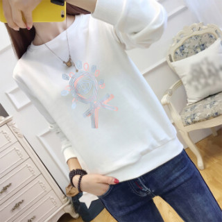 LAXJOY 朗悦 圆领常规款长袖女士T恤 LWTC191362 白色 M