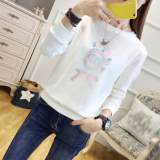 LAXJOY 朗悦 圆领常规款长袖女士T恤 LWTC191362 白色 M