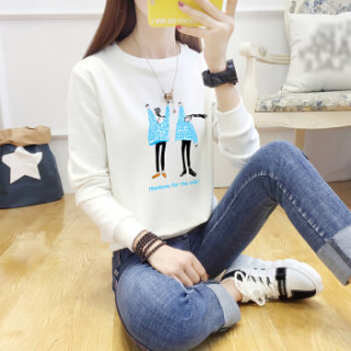 LAXJOY 朗悦 圆领常规款长袖女士T恤 LWTC191363 白色 M