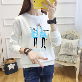LAXJOY 朗悦 圆领常规款长袖女士T恤 LWTC191363 白色 M