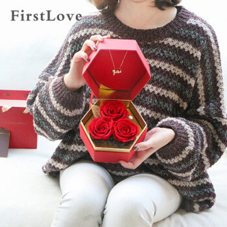 FirstLove 红色玫瑰永生花项链礼盒 同城鲜花速递520情人节母亲节生日礼物结婚纪念日创意礼品送女生朋友妈妈