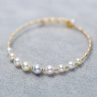 海蒂(haidi)菡薇 正圆AKOYA海水珍珠弹力手链 18K金 混彩 3.5-6.5mm