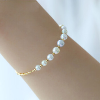 海蒂(haidi)菡薇 正圆AKOYA海水珍珠弹力手链 18K金 混彩 3.5-6.5mm