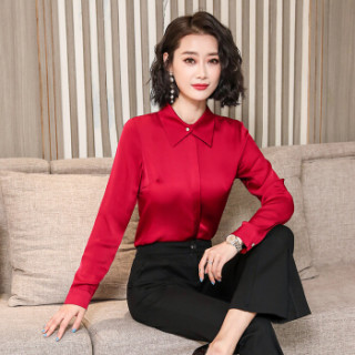 奥豚 AOTUN 2019春新款真丝衬衫女长袖气质宽松大码桑蚕丝上衣衬衣AS-C41 黑色 XL