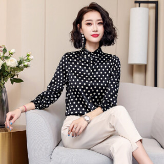 奥豚 AOTUN 真丝衬衣女2019春新款长袖气质显瘦桑蚕丝打底衬衫上衣AS-C21 白色 M