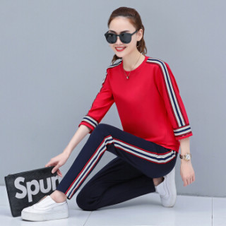 堡晟 2019春季女装新品卫衣时尚百搭休闲套装宽松运动服韩版套头两件套 HZ501-6001 宝蓝 XXXL