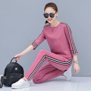 堡晟 2019春季女装新品卫衣时尚百搭休闲套装宽松运动服韩版套头两件套 HZ501-6001 宝蓝 XXXL