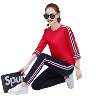 堡晟 2019春季女装新品卫衣时尚百搭休闲套装宽松运动服韩版套头两件套 HZ501-6001 宝蓝 XXXL