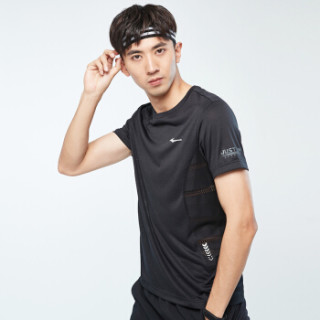ERKE 鸿星尔克 健身服男士紧身衣速干短袖训练打底跑步短T恤宽松运动上衣 51219119011 双染正黑 2XL