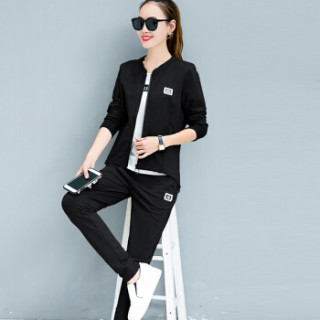 MAX WAY 女装 2019年春季新款修身显瘦休闲运动服大码卫衣直筒休闲裤套装 MWYH042 黑色 XL