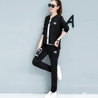 MAX WAY 女装 2019年春季新款修身显瘦休闲运动服大码卫衣直筒休闲裤套装 MWYH042 黑色 XL