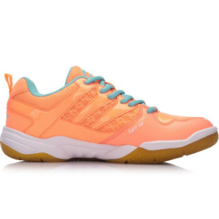 LI-NING 李宁 羽毛球系列女子羽毛球训练鞋 AYTN042 荧光浅橙/水池蓝 38码