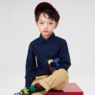 gxg kids童装上衣藏青口袋休闲衬衣男童春款长袖衬衫 藏青色 130