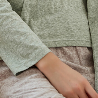 顶瓜瓜睡衣女棉质春夏2019新款纯色圆领包边长袖睡衣套装jd73120zy 绿色女款二 165