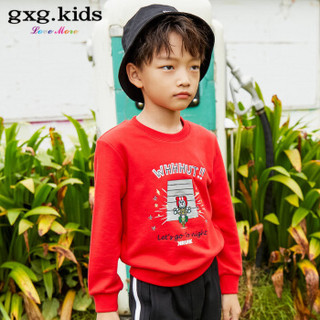 gxg kids童装儿童春红色圆领套头上衣男童纯棉卫衣潮E18131023 红色 110