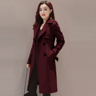 米兰茵(MILANYIN)女装 2019年春季时尚潮流舒适简约个性修身中长款纯色长袖风衣 ML19174 酒红色 2XL