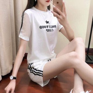 MAX WAY 女装 2019年春季网纱拼接星星时尚休闲运动套装休闲裤 MWYH012 白色 XL