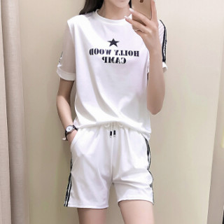 MAX WAY 女装 2019年春季网纱拼接星星时尚休闲运动套装休闲裤 MWYH012 白色 XL