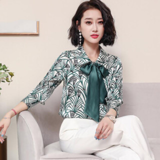 仙丫 2019春季新款女装新品衬衫女韩版修身真丝长袖绑带蝴蝶结气质桑蚕丝衬衣 yzasC-16 红色 M
