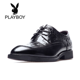 花花公子(PLAYBOY)男士皮鞋正装圆头牛皮英伦系带鞋子男9AW551136D 黑色 41