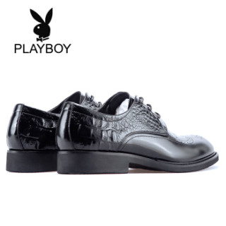花花公子(PLAYBOY)男士皮鞋正装圆头牛皮英伦系带鞋子男9AW551136D 黑色 41