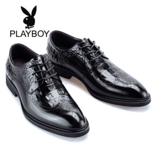 花花公子(PLAYBOY)男士皮鞋正装圆头牛皮英伦系带鞋子男9AW551136D 黑色 41