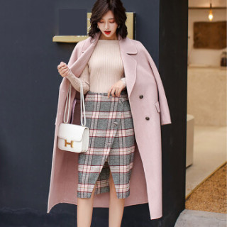 米兰茵 MILANYIN 女装 2019年春季新款潮流拼接时尚休闲长袖开衫套装/套裙 ML19109 红格 2XL
