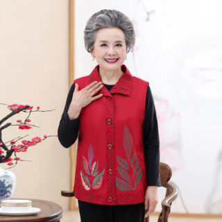 维迩旎 2018秋装新款中老年女装马甲外套坎肩老人奶奶背心百搭 MMTH2594 红色 2XL