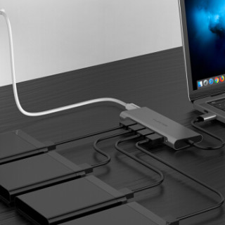 蓝盛(lention)Type-C扩展坞 USB-C转HDMI+4个USB3.0接口+PD充电 MacBook拓展坞 深空灰