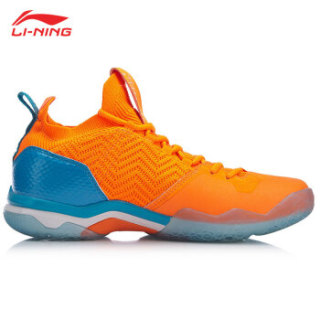 LI-NING 李宁 羽毛球系列 全新音爆2.0男子一体织袜套缓震耐磨防滑羽毛球专业鞋 AYZP001-1 荧光橙 43.5码