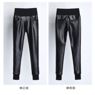 BANDALY 2018冬季新款女装新品打底裤女高腰加绒弹力踩脚皮裤 zx5D108-8006 黑色加厚踩脚款 L