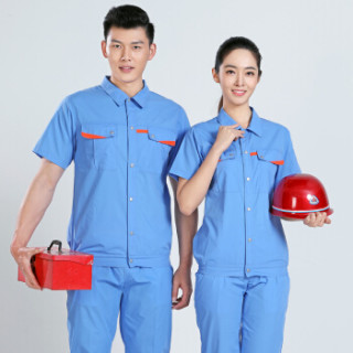 鸿赫 工作服夏装短袖套装男女夏季劳保服工衣工厂服汽修服套装蓝色短袖套装 175