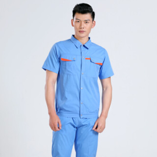 鸿赫 工作服夏装短袖套装男女夏季劳保服工衣工厂服汽修服套装蓝色短袖套装 175