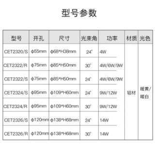 西顿(CDN)12W锋彩CET2324/S射灯led嵌入式超薄筒灯客厅吊顶天花灯过道4000K暖白光24°光束角
