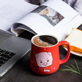 承文阁 咖啡杯马克陶瓷杯猪年马克杯生肖杯红色CN-070