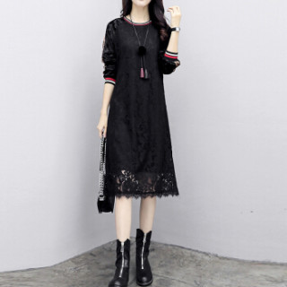 商品joy of joy 京东女装2019春装新款大码女装丝绒拼接时尚显瘦蕾丝