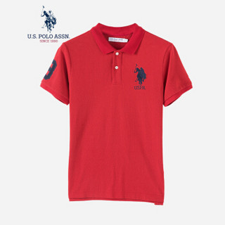 U.S. POLO ASSN. Polo衫男2019年新品男士短袖T恤纯棉多色男短袖衫美式休闲男上装6017965AL 红色 2XL/185